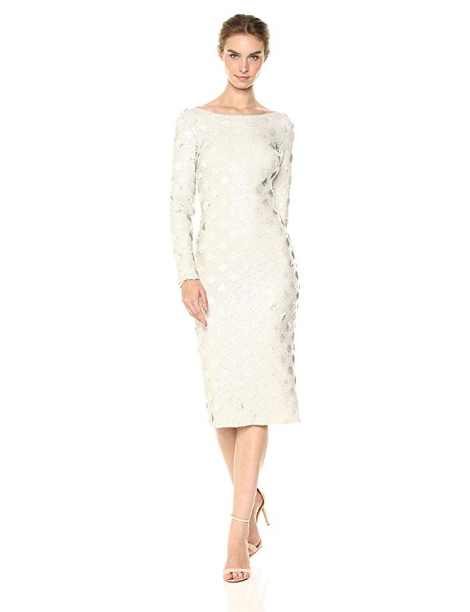 Dress the Population Women's Emery Long Sleeve Stretch Sequin Midi Sheath -  Midi Length Dress Deals & Offers